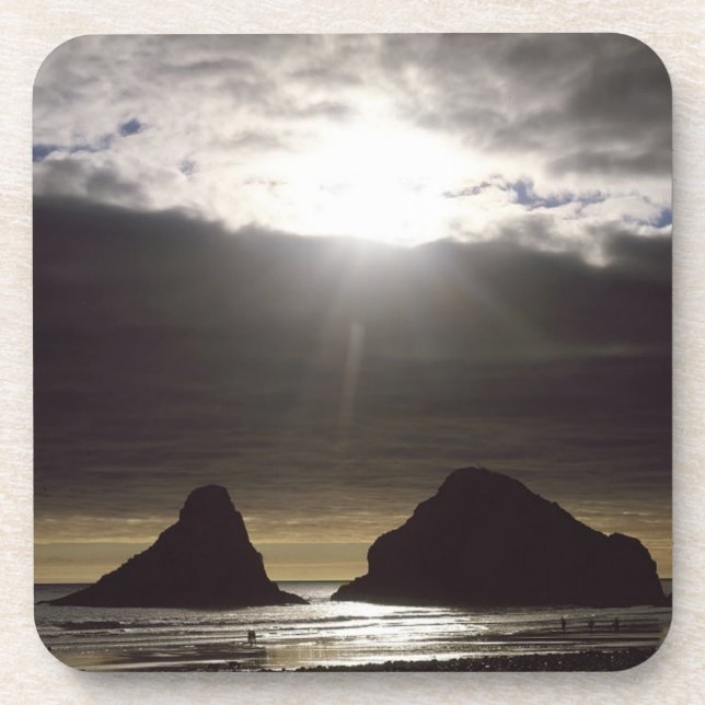 Mondlicht über den Ozeanfelsen Oregon Getränkeuntersetzer (Vorderseite)