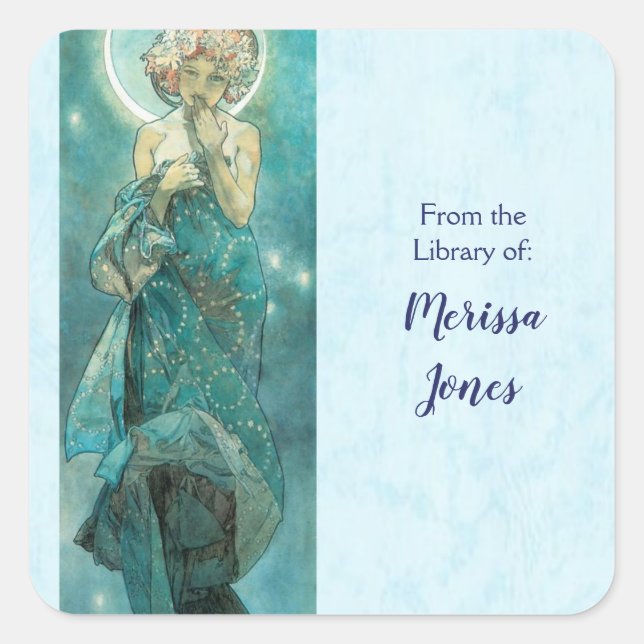 Mondlicht von Alphonse Mucha Quadratischer Aufkleber (Vorderseite)