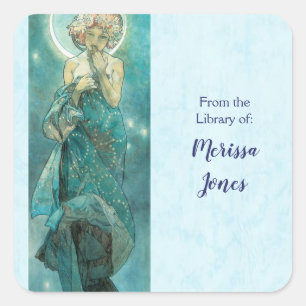 Mondlicht von Alphonse Mucha Quadratischer Aufkleber