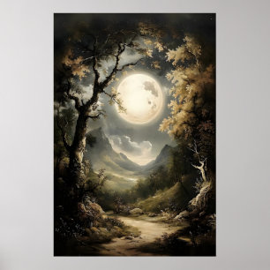 Mondlicht-Wald-Druck, Dark Academia Gothic-Wand Poster