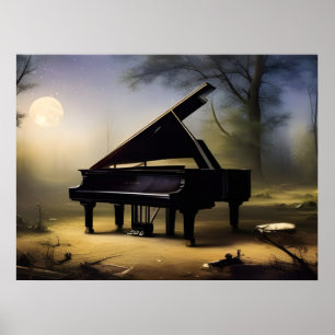Mondlicht-Wald-Piano Digitale Kunst Poster