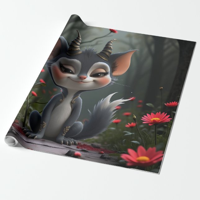 Mondlicht-Waldgeist der roten Blüte.  Geschenkpapier (Ungerollt)