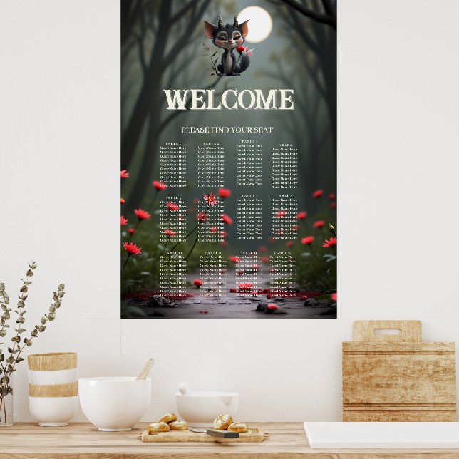 Mondlicht-Waldgeist der roten Blüte.  Poster (Küche)