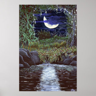 Mondlicht Wasserfall Acrylmalerei Kunstprint Poster