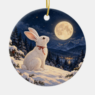 Mondlicht Winter Kaninchen Keramik Kreis Ornament
