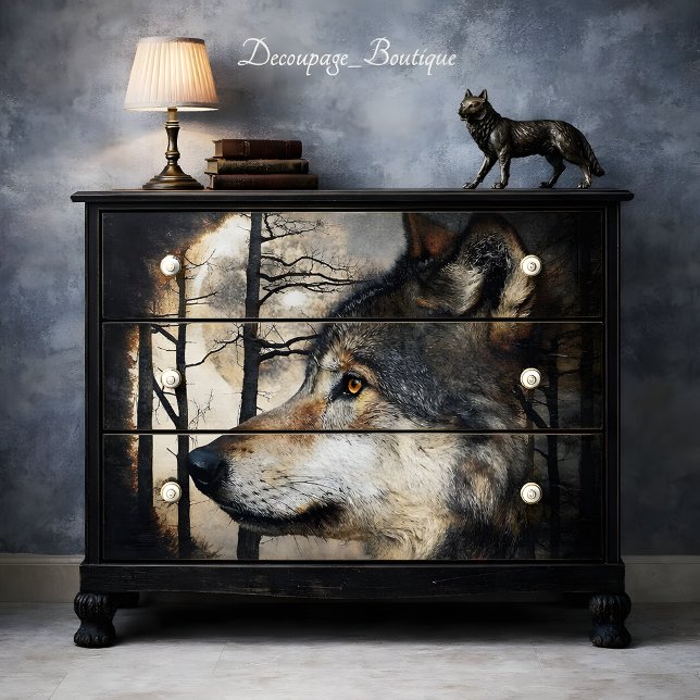 Mondlicht-Wolf-Profil-Dekupage Seidenpapier (Moonlit Wolf Profile Decoupage Tissue Paper)