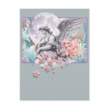 Mondlichtengel — Mond & rosa Blüten, gedämpfte Pal