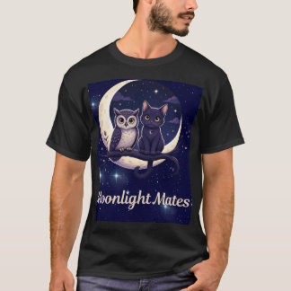 Mondlichtfreunde Süße schwarze Katze und Eule auf  T-Shirt