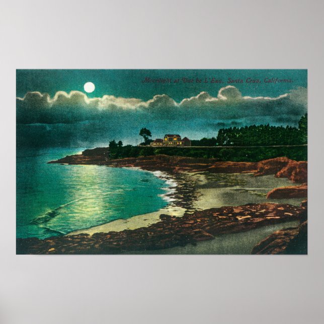 Mondlichtsicht auf die Vue de l'EauSanta Cruz, CA Poster (Vorne)