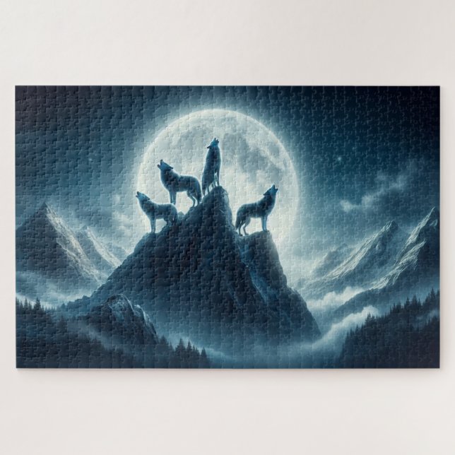 Mondlichtspitzen, Majestic Wölfe, Howling Wölfe Puzzle (Horizontal)