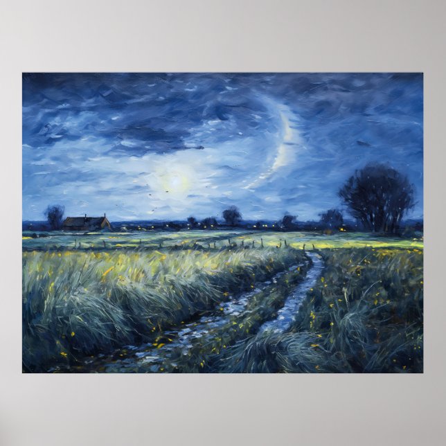 Mondlichtweg durch die Havelland Landschaft Poster (Vorne)