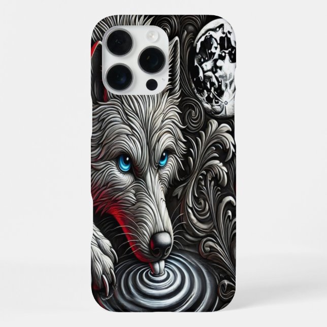 Mondlichtwolf-Reflexionskunst iPhone Hülle (Rückseite)