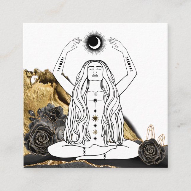 *~* Mondmedizin Luna Rose Goddess Black Gold  Quadratische Visitenkarte (Vorderseite)