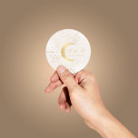 Mondmond Hochzeit Classic Round Runder Aufkleber<br><div class="desc">Für die "celestial gold" collection feature beautiful crescent moon with gold stars in various designs on velvet midnight blue background paired with elegant fonts. Easy to you to customize and you can choose among many items from this collection in our store.</div>