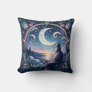 Mondnacht-Katzen-Fantasie Blaue Art Nouveau Gestal Kissen