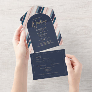 Mondnavi Blau Roségold Hochzeitstorte All In One Einladung