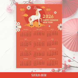 Mondneujahr 2026 Pferd Kalender Magnetkarte