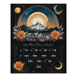 Mondphase 2024 Mauer Sonnenblumen Berge Poster