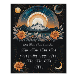 Mondphase 2024 Mauer Sonnenblumen Berge Poster