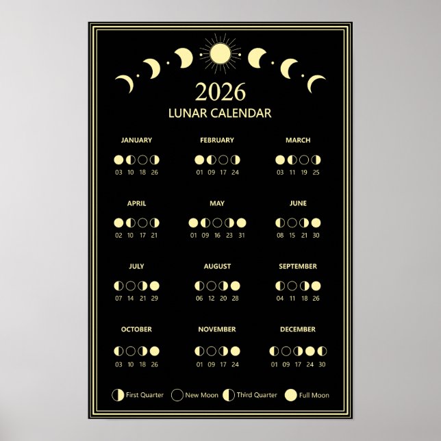 Mondphasen-Kalender 2026 Minimalistisch Poster (Vorne)