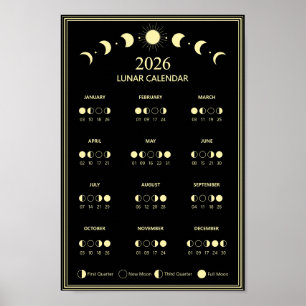 Mondphasen-Kalender 2026 Minimalistisch Poster