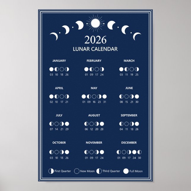 Mondphasen-Kalender 2026 Minimalistisch Poster (Vorne)