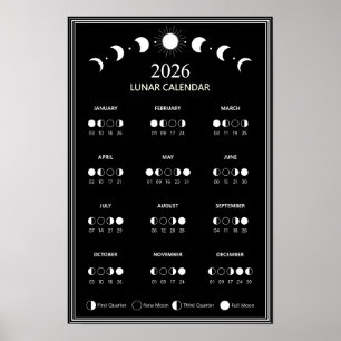 Mondphasen-Kalender 2026 Minimalistisch Poster