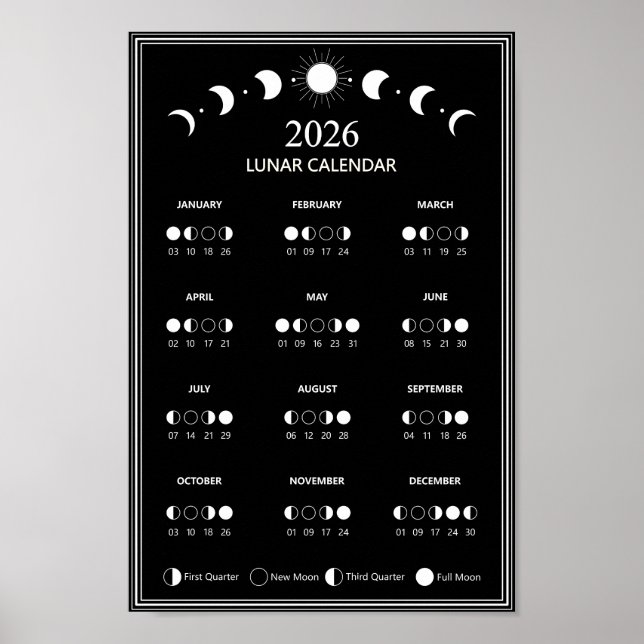 Mondphasen-Kalender 2026 Minimalistisch Poster (Vorne)