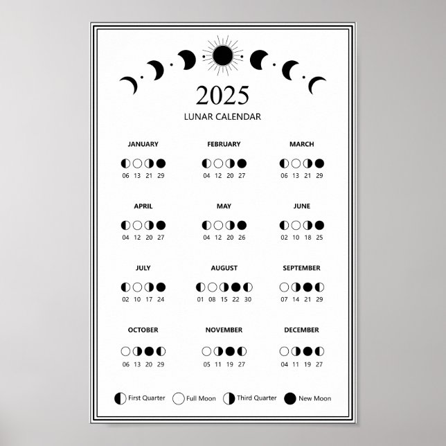Mondphasen-Mondkalender 2025 Minimalistischer Kale Poster (Vorne)