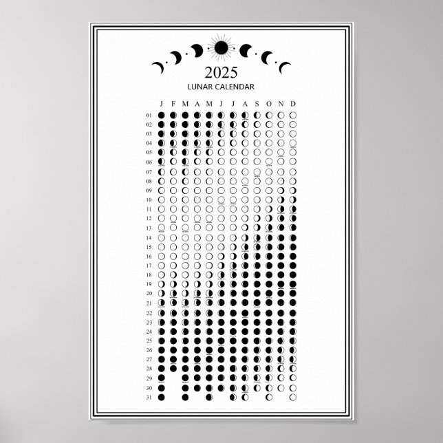Mondphasen-Mondkalender 2025 Minimalistischer Kale Poster (Vorne)