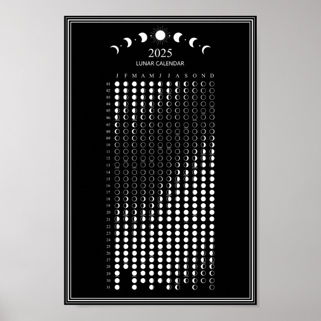 Mondphasen-Mondkalender 2025 Minimalistischer Kale Poster (Vorne)