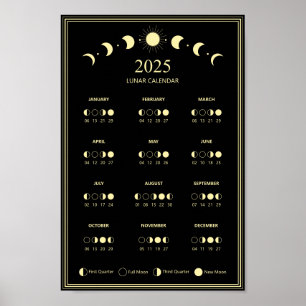 Mondphasen-Mondkalender 2025 Minimalistischer Kale Poster