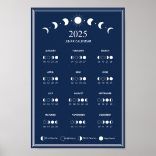 Mondphasen-Mondkalender 2025 Zyklen Dunkelblauer K Poster