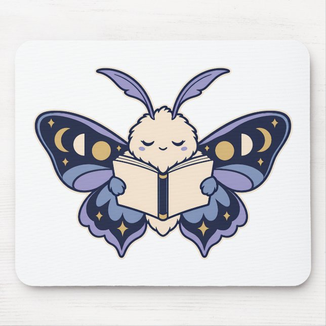 Mondphasen-Motten-Lesebuch-Mauspad Mousepad (Vorne)