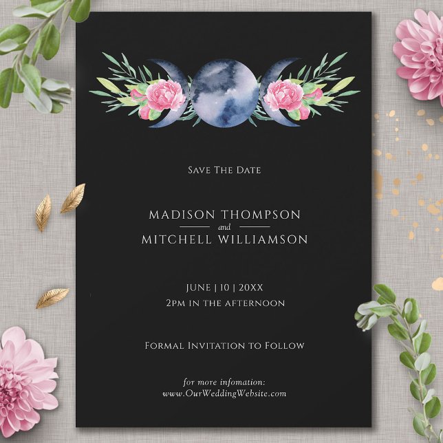 Mondphasen Pink Floral Metaphysische Hochzeit Save The Date (Von Creator hochgeladen)