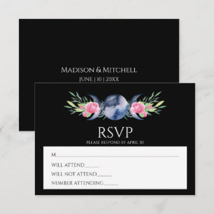 Mondphasen-Rosa-Rosen-Blumen-Metaphysische-Hochzei RSVP Karte