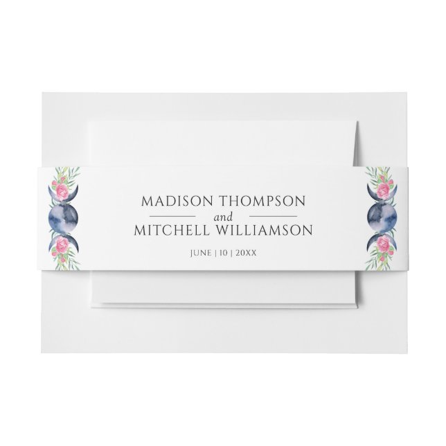 Mondphasen Rosen Blumenrosen Metaphysische Hochzei Einladungsbanderole (Vorderseite Beispiel)