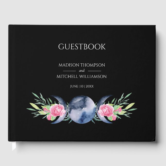 Mondphasen Rosen Blumenrosen Metaphysische Hochzei Gästebuch (Vorderseite)
