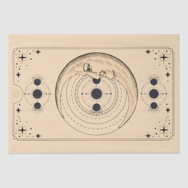 Mondphasen Tarot-Kartenwolken bedrückt alten alten Seidenpapier (Vorderseite)