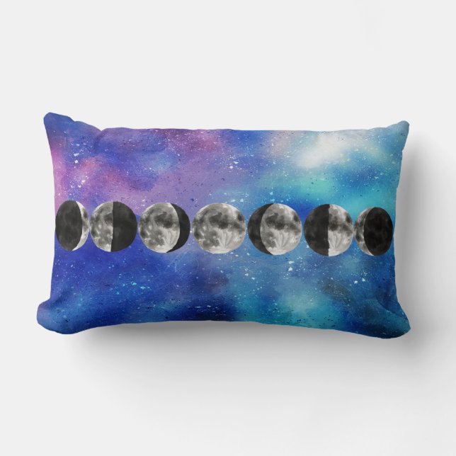 Mondphasen über farbenfrohen Raum Lendenkissen (Vorderseite)