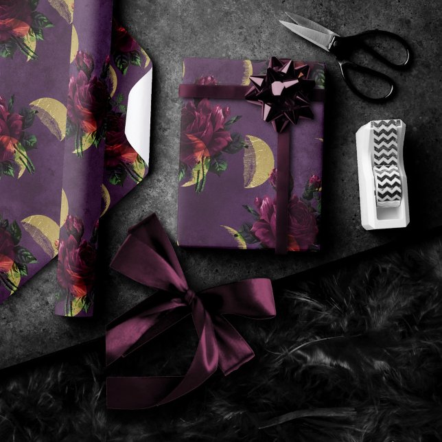 Mondphasen und Lila Rose | Schönes neues Zeitalter Geschenkpapier (Von Creator hochgeladen)