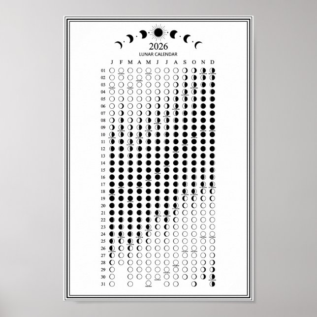 Mondphasen-Zyklen 2026 Minimalistischer Kalender Poster (Vorne)