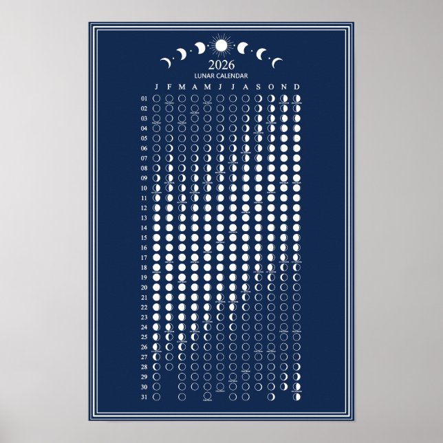 Mondphasen-Zyklen 2026 Minimalistischer Kalender Poster (Vorne)