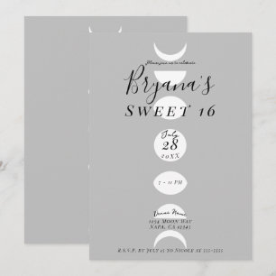 Mondphasen Zyklen Grau & Weiß Sweet 16 Einladung
