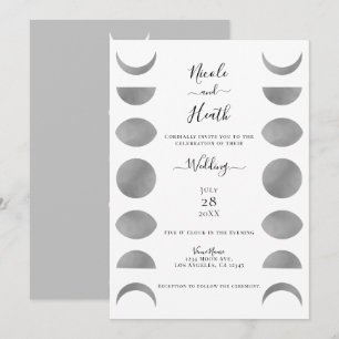 Mondphasen Zyklen Silber Grau & Weiß Hochzeit Einladung