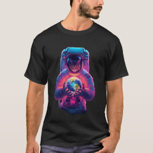 Mondreisekatze hält Erde in Händen Lustige Ki T-Shirt