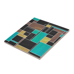 Mondrian Aquamarin Brown Black Print Fliese