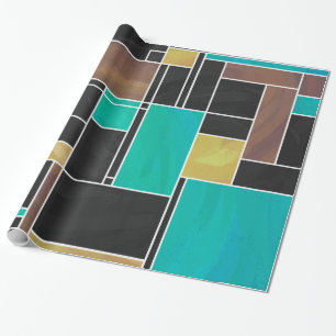 Mondrian Aquamarin Brown Black Print Geschenkpapier