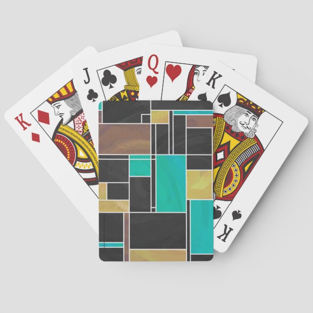 Mondrian Aquamarin Brown Black Print Spielkarten (Rückseite)