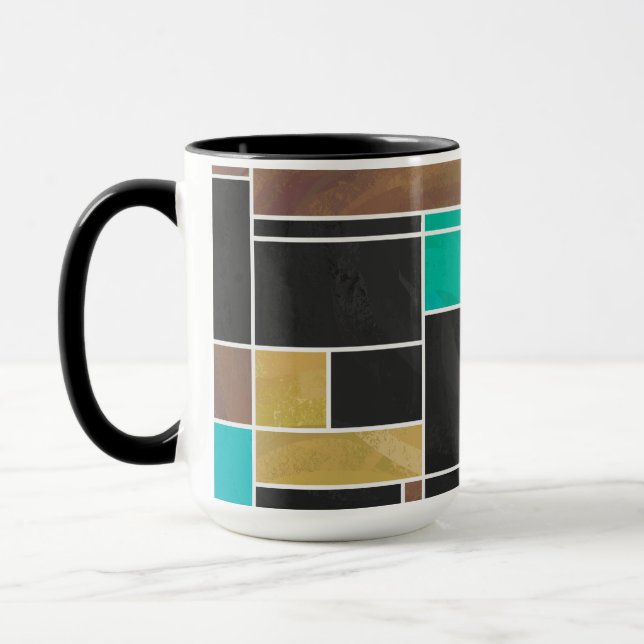Mondrian Aquamarin Brown Black Print Tasse (Links)